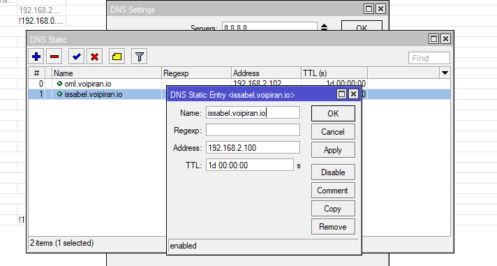 DNS بر روی میکروتیک برای فراخوانی ایزابل بواسطه Domain